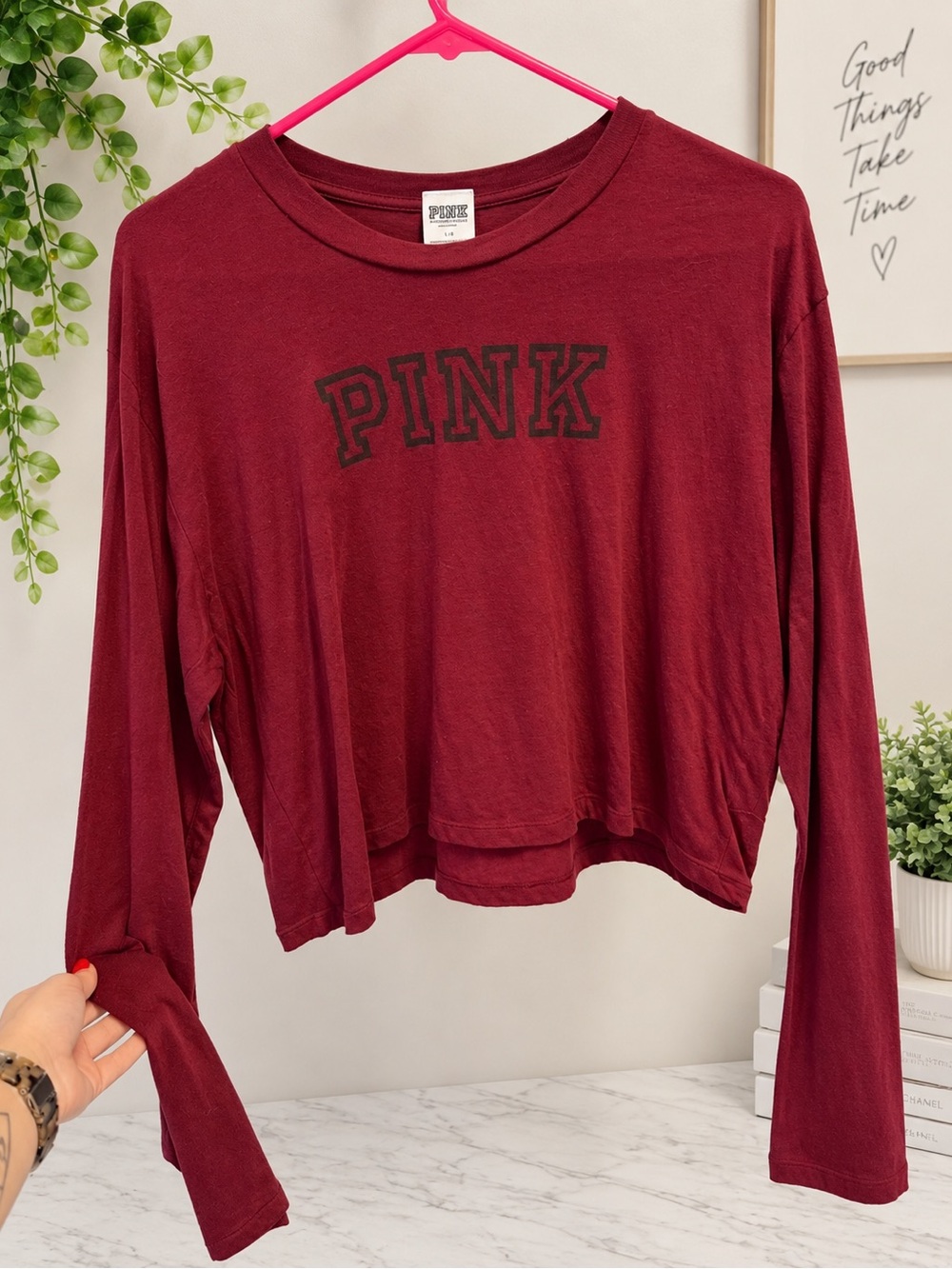 PINK Victoria's Secret Long Sleeve Cropped Tee - Burgundy